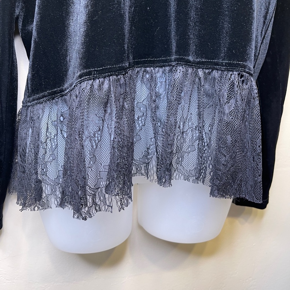 Allison NY | Velvet Lace Long Sleeve V-Neck Peplum Dark Academia Blouse - Picture 10 of 14